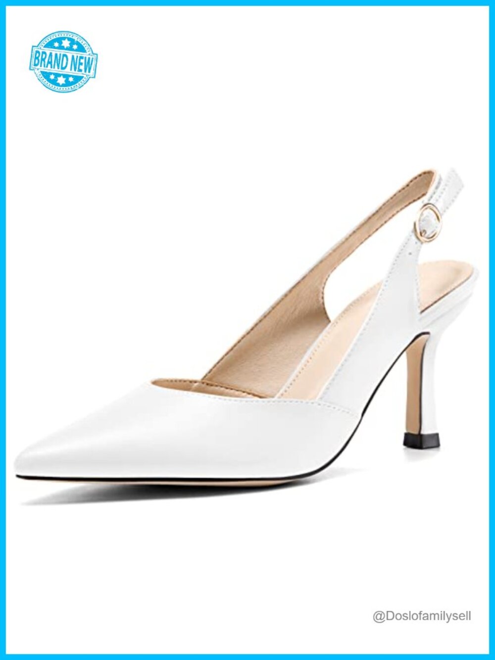 Slingback Kitten Heels Closed Pointed Toe Backless Faux Leather Dress Pumps